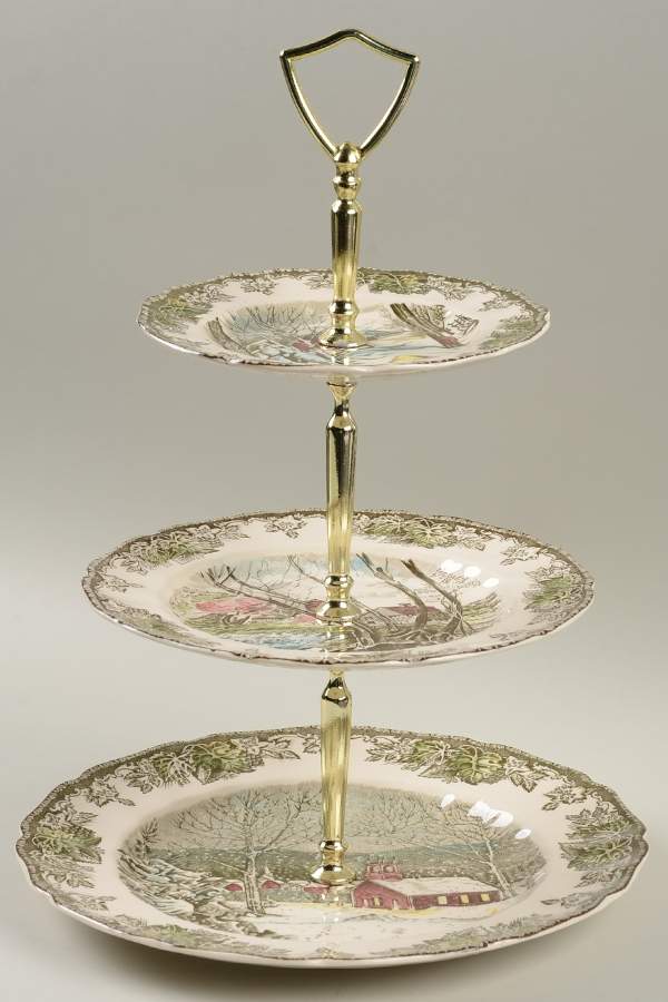 Friendly Village, The ("Made in England" Backstamp) 3 Tier Serving Tray (DP, SPM1, BB) by Johnson Brothers-1