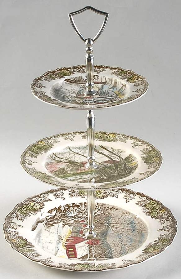 Friendly Village, The ("Made in England" Backstamp) 3-Tiered Serving Tray (DP, SP, BB) by Johnson Brothers-1