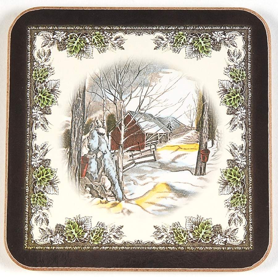 Friendly Village, The ("Made in England" Backstamp) Square Corkback Coaster by Johnson Brothers-1