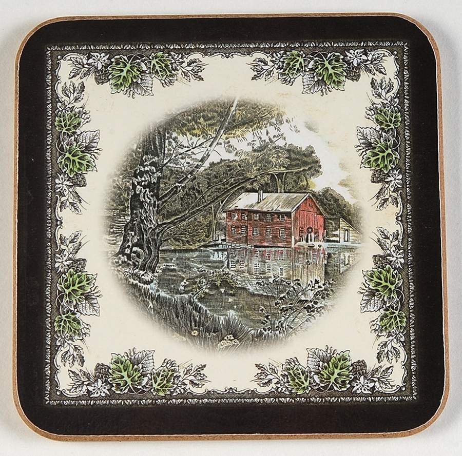 Friendly Village, The ("Made in England" Backstamp) Square Corkback Coaster by Johnson Brothers-1