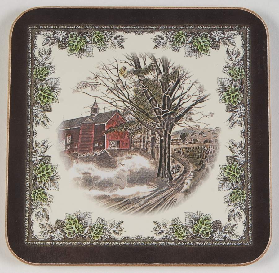Friendly Village, The ("Made in England" Backstamp) Square Corkback Coaster by Johnson Brothers-1