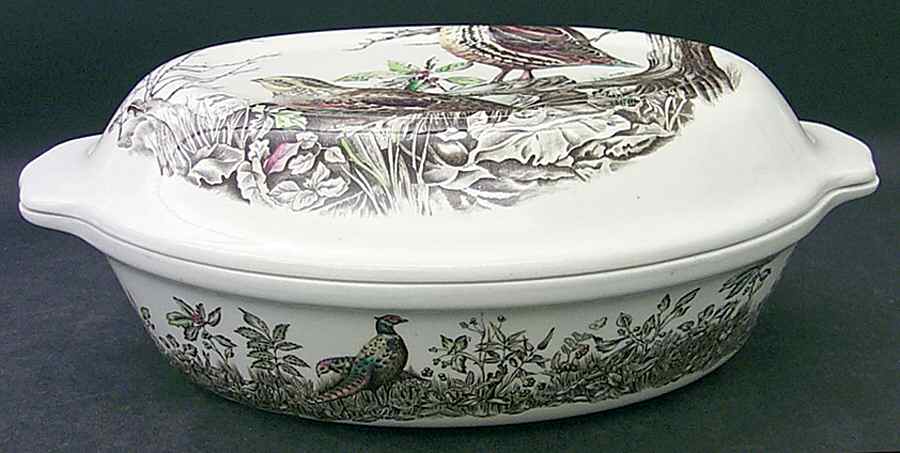 Game Birds Cream 2 Quart Oval Covered Casserole by Johnson Brothers-1