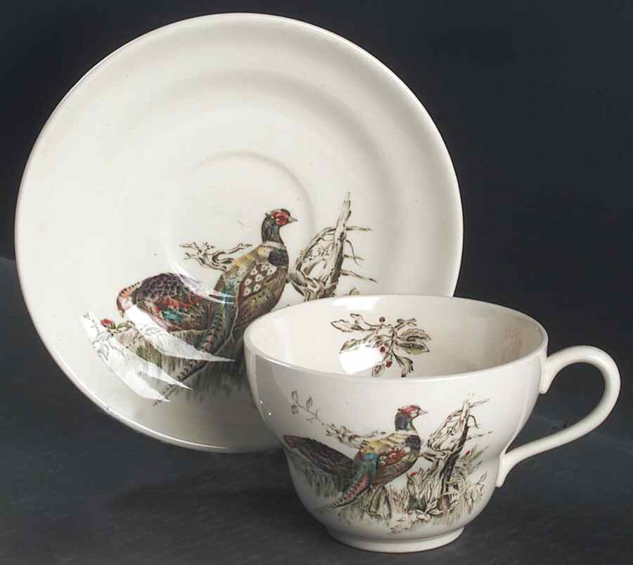 Game Birds Cream Oversized Cup & Saucer Set by Johnson Brothers-1