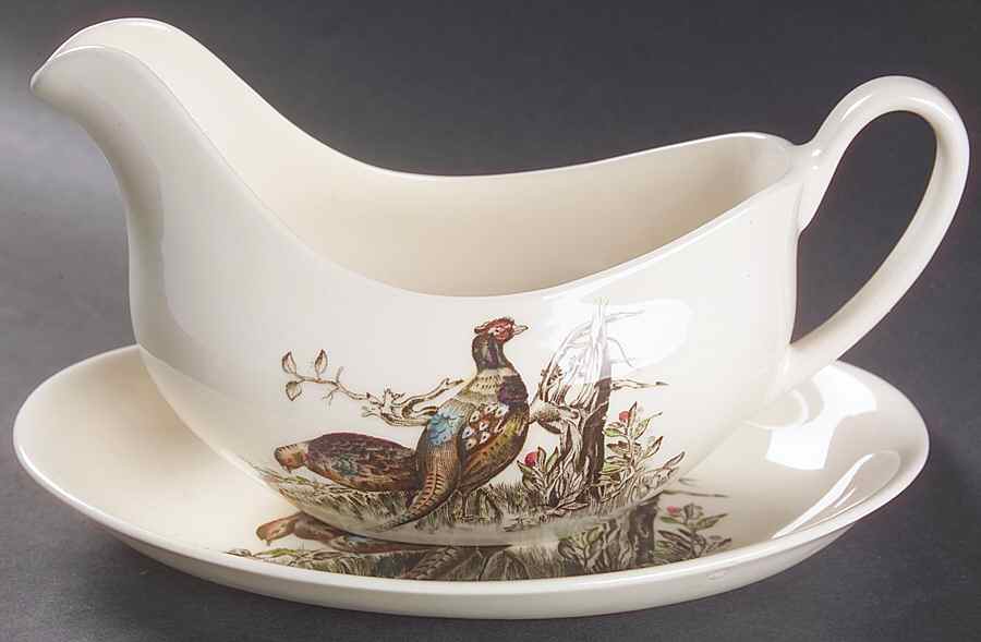 Game Birds Cream Gravy Boat & Underplate/Relish by Johnson Brothers-1