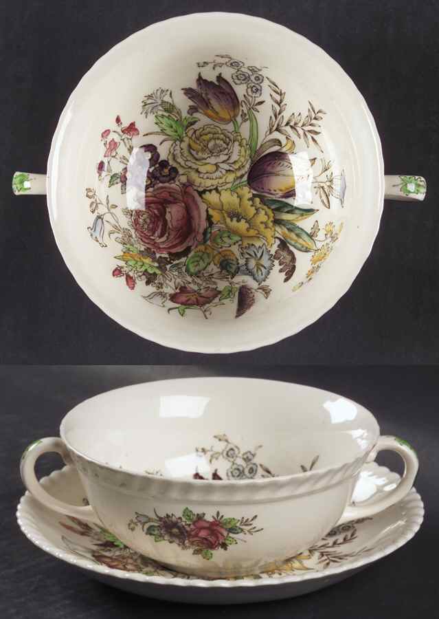 Garden Bouquet Flat Cream Soup Bowl & Saucer Set by Johnson Brothers-1