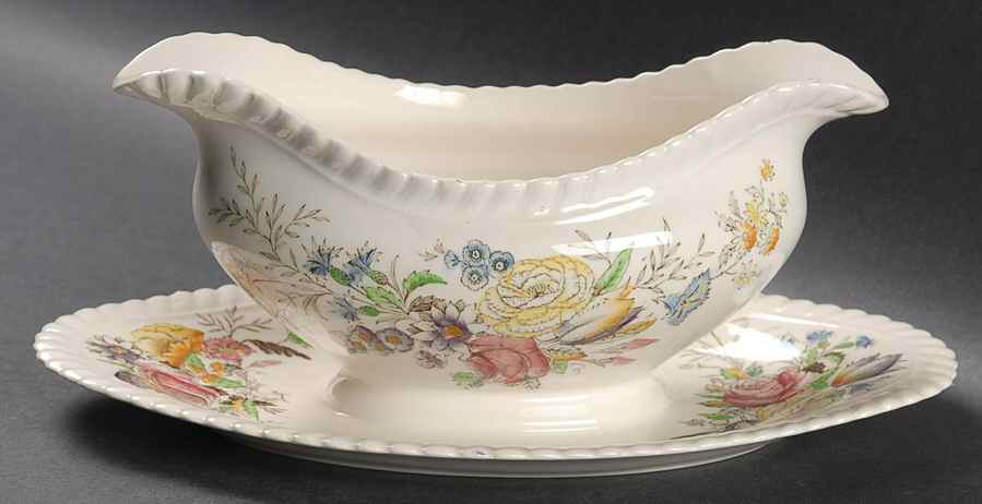 Garden Bouquet Gravy Boat with Attached Underplate by Johnson Brothers-1
