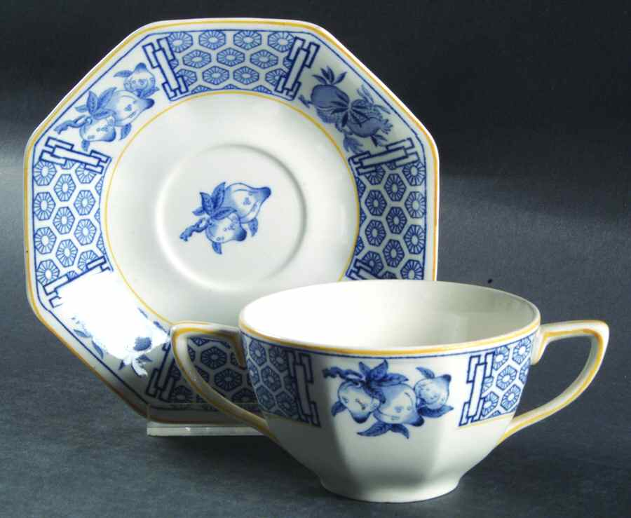 Geneva Blue and White Flat Bouillon Cup & Saucer by Johnson Brothers-1