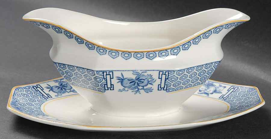 Geneva Blue and White Gravy Boat with Attached Underplate by Johnson Brothers-1