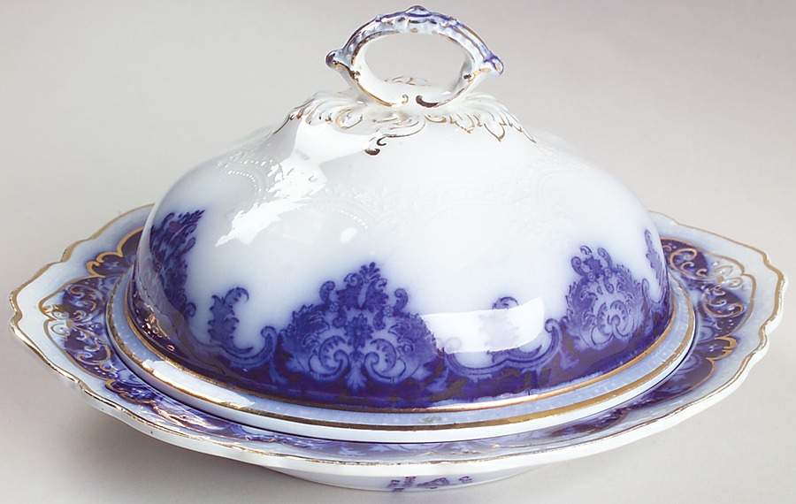 Georgia (Flow Blue, Gold Trim) Round Covered Butter by Johnson Brothers-1