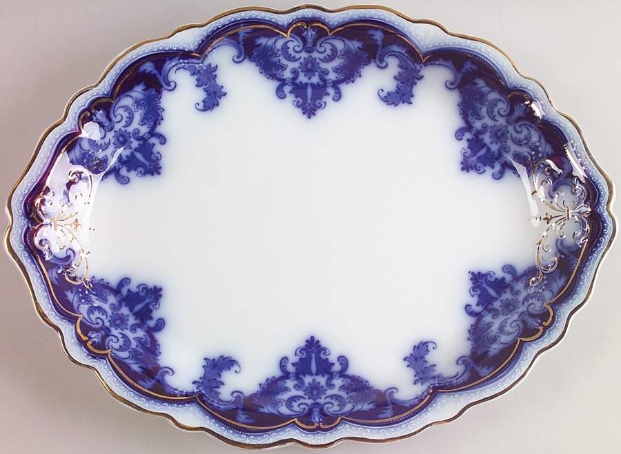 Georgia (Flow Blue, Gold Trim) 16" Oval Serving Platter by Johnson Brothers-1