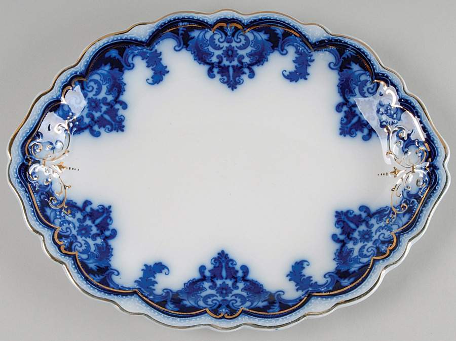 Georgia (Flow Blue, Gold Trim) 14" Oval Serving Platter by Johnson Brothers-1