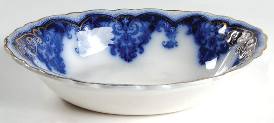 Georgia (Flow Blue, Gold Trim) 8" Oval Vegetable Bowl by Johnson Brothers-1