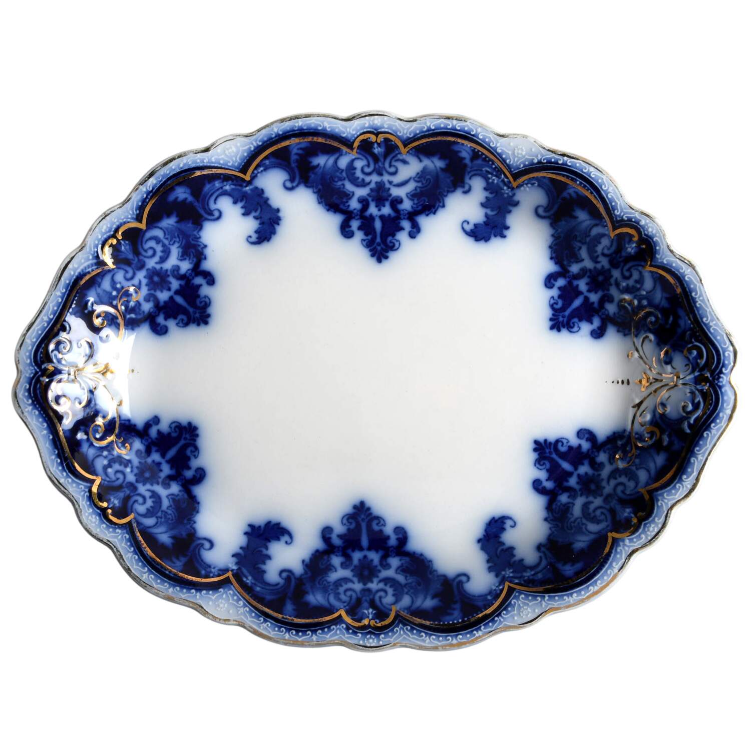 Georgia (Flow Blue, Gold Trim) 11" Oval Serving Platter by Johnson Brothers-1