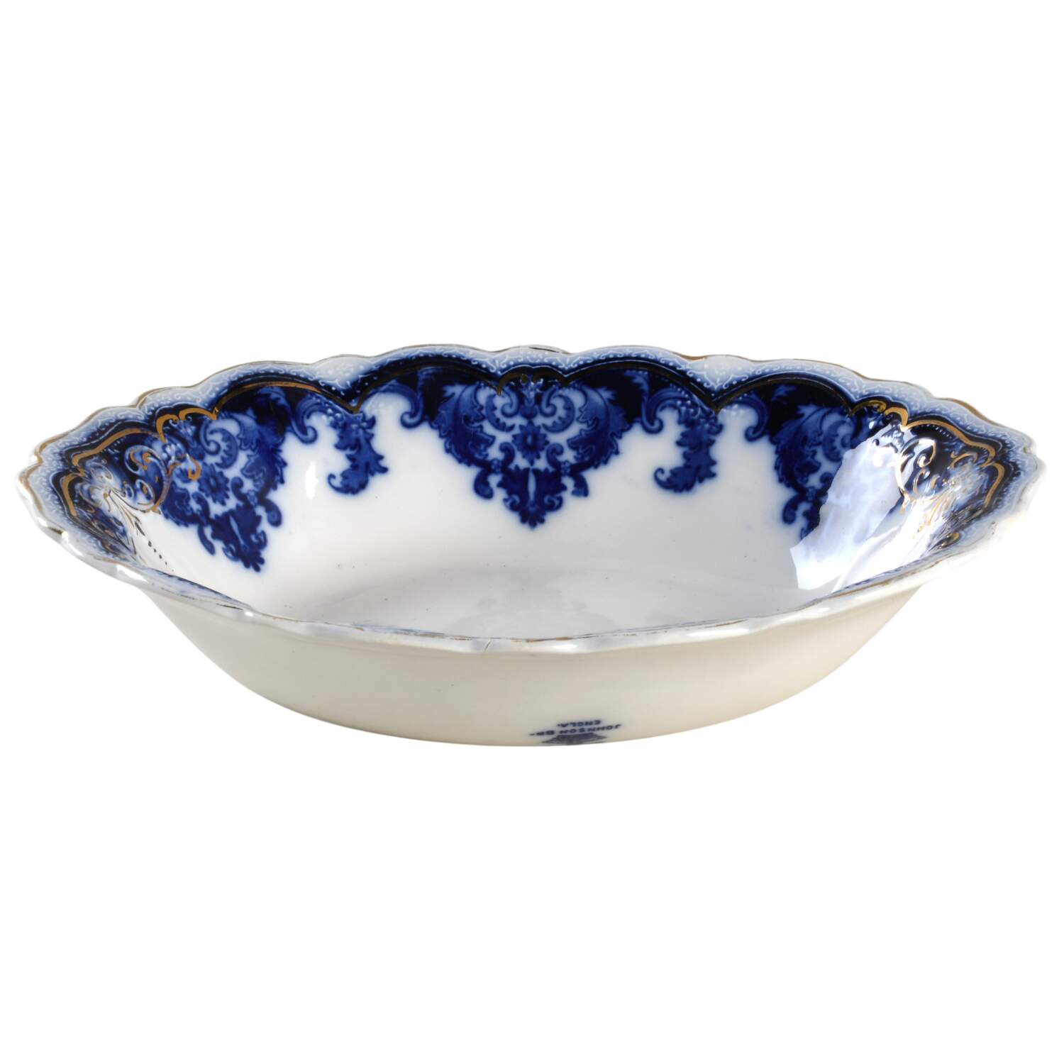 Georgia (Flow Blue, Gold Trim) 9" Oval Vegetable Bowl by Johnson Brothers-1
