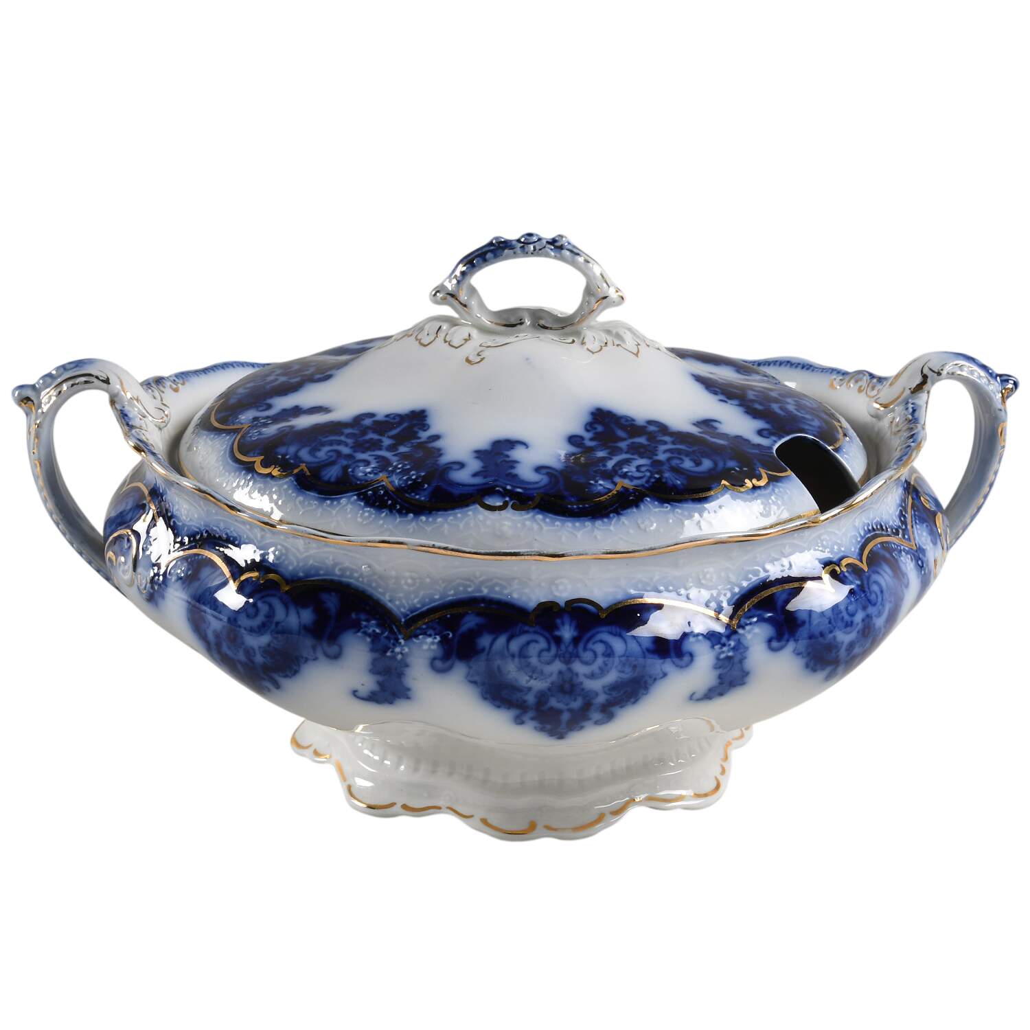 Georgia (Flow Blue, Gold Trim) Tureen &  Lid by Johnson Brothers-1