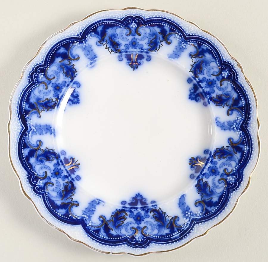 Georgia (Flow Blue, Gold Trim) Bread & Butter Plate by Johnson Brothers-1