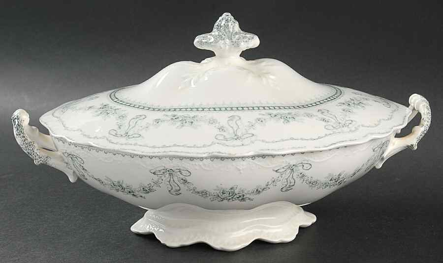 Glenwood Blue Green (No Gold Trim) Oval Covered Vegetable by Johnson Brothers-1