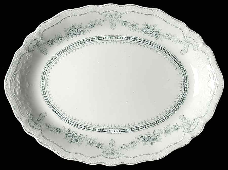 Glenwood Blue Green (No Gold Trim) 14" Oval Serving Platter by Johnson Brothers-1