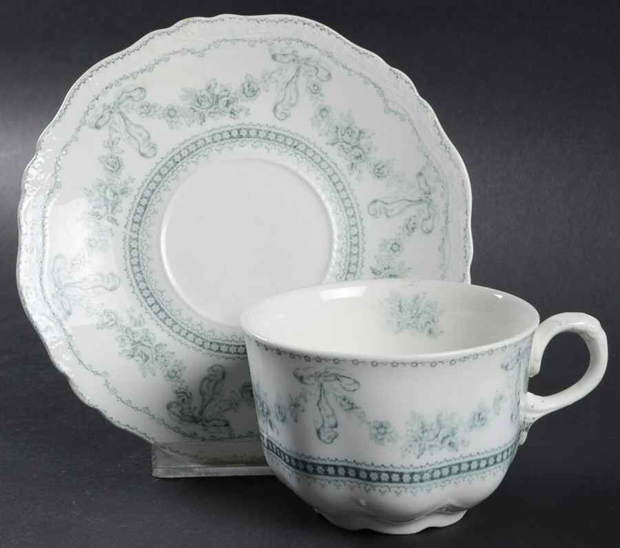 Glenwood Blue Green (No Gold Trim) Flat Cup & Saucer Set by Johnson Brothers-1