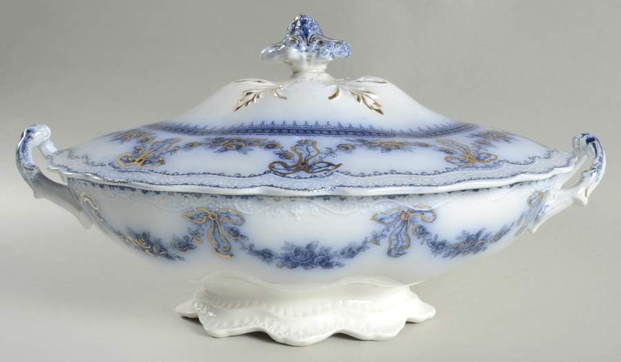 Glenwood (Flow Blue, No Gold Trim) Oval Covered Vegetable by Johnson Brothers-1