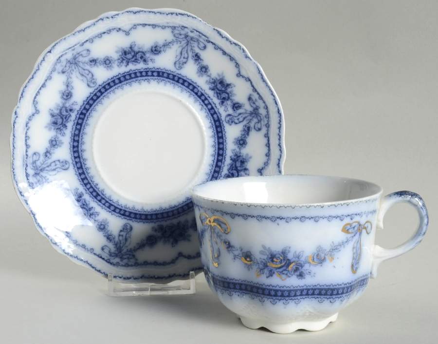 Glenwood (Flow Blue, No Gold Trim) Oversized Cup & Saucer Set by Johnson Brothers-1
