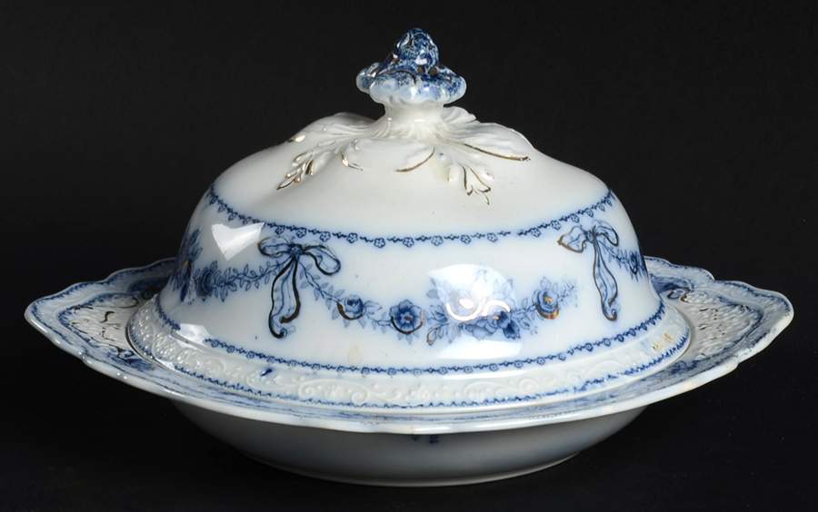 Glenwood (Flow Blue, No Gold Trim) Round Covered Butter by Johnson Brothers-1
