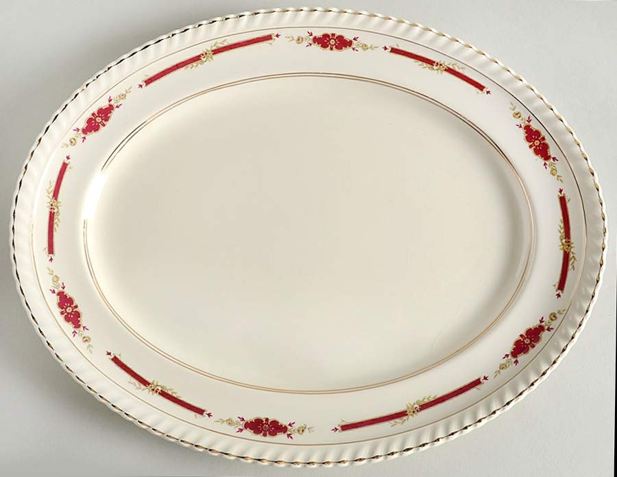 Guildford Maroon 12" Oval Serving Platter by Johnson Brothers-1