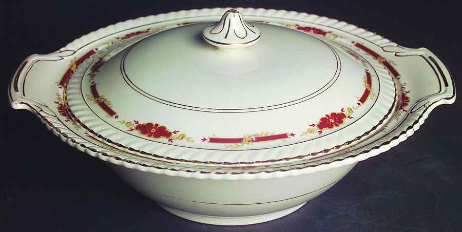 Guildford Maroon Round Covered Vegetable by Johnson Brothers-1