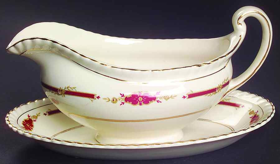 Guildford Maroon Gravy Boat & Underplate/Relish by Johnson Brothers-1