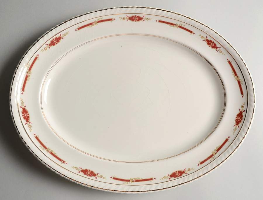 Guildford Maroon 14" Oval Serving Platter by Johnson Brothers-1