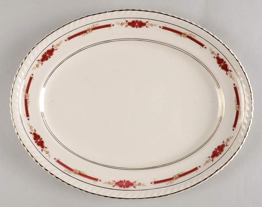 Guildford Maroon 11" Oval Serving Platter by Johnson Brothers-1
