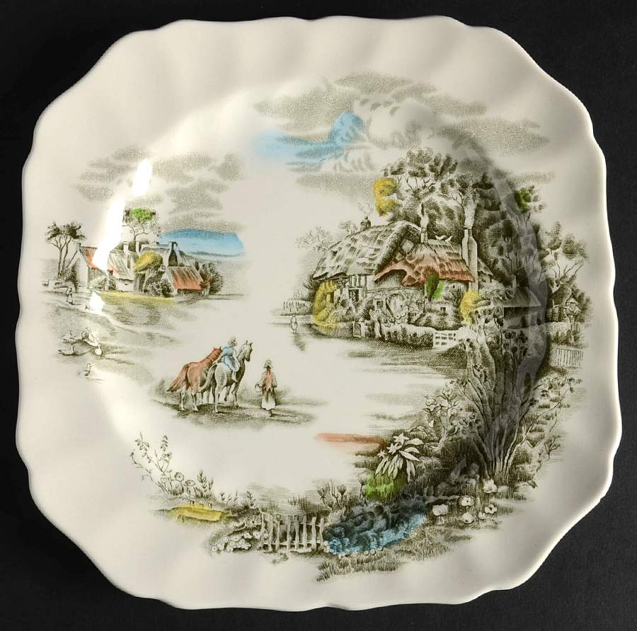 Happy England Green Multicolor Square Salad Plate by Johnson Brothers-1
