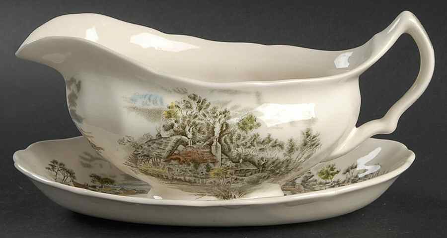 Happy England Green Multicolor Gravy Boat & Underplate/Relish by Johnson Brothers-1