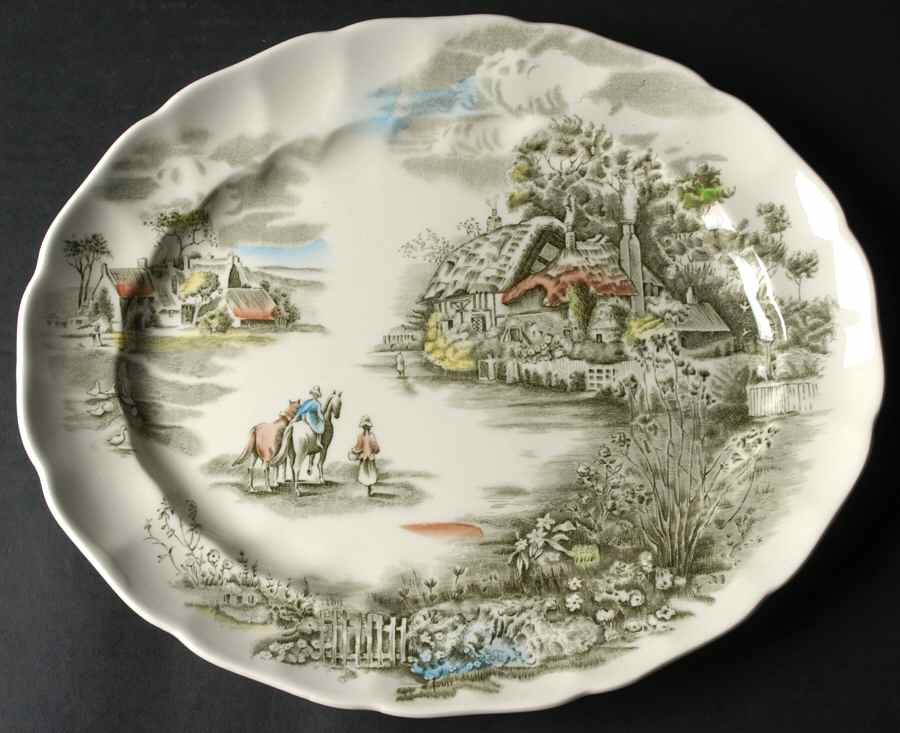 Happy England Green Multicolor 13" Oval Serving Platter by Johnson Brothers-1