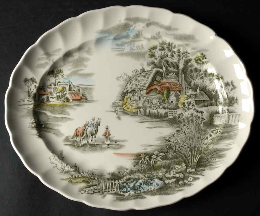 Happy England Green Multicolor 11" Oval Serving Platter by Johnson Brothers-1