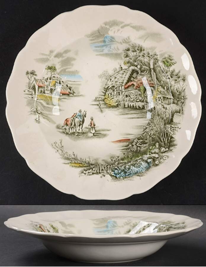 Happy England Green Multicolor Rim Soup Bowl by Johnson Brothers-1