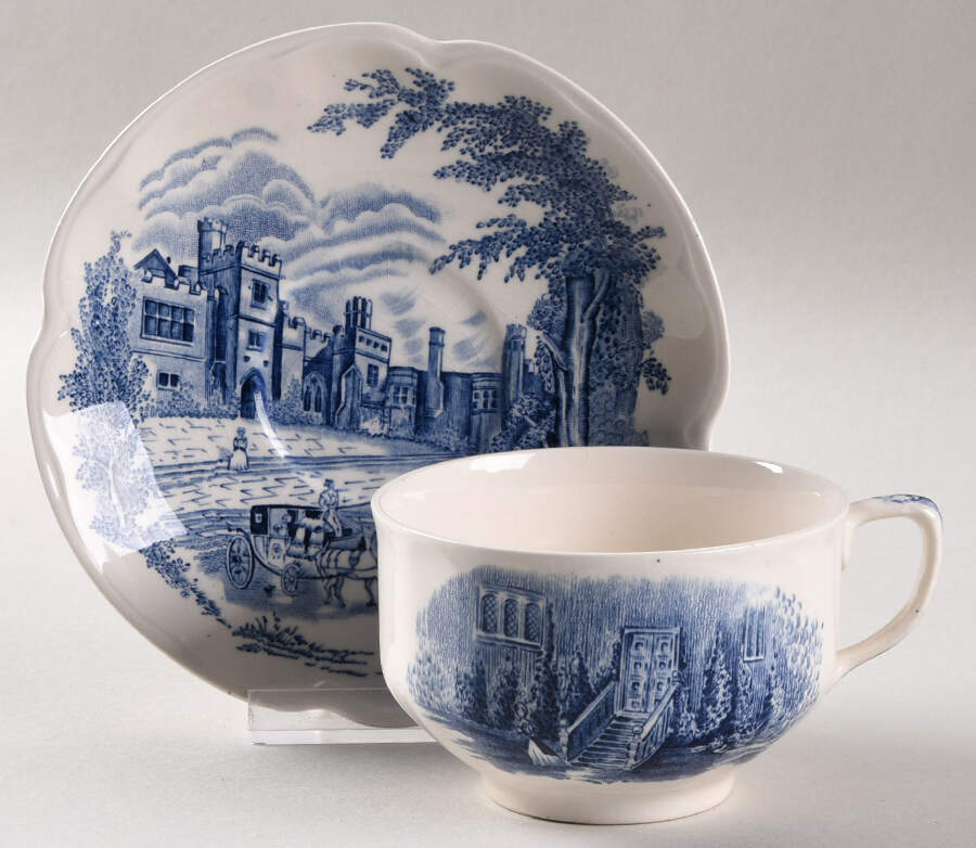 Haddon Hall Blue Flat Cup & Saucer Set by Johnson Brothers-1
