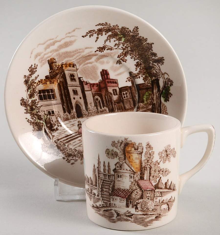 Haddon Hall Brown Multicolor Flat Demitasse Cup & Saucer Set by Johnson Brothers-1