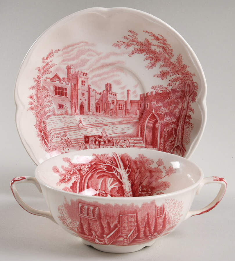 Haddon Hall Pink Flat Cream Soup Bowl & Breakfast Saucer Set by Johnson Brothers-1