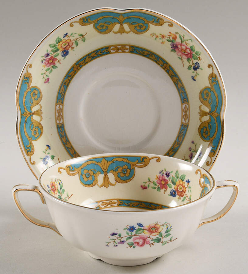 Harcourt Footed Cream Soup Bowl & Saucer Set by Johnson Brothers-1