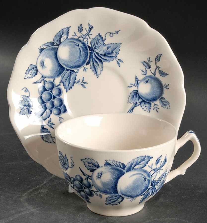 Harvest Time Blue Flat Cup & Saucer Set by Johnson Brothers-1
