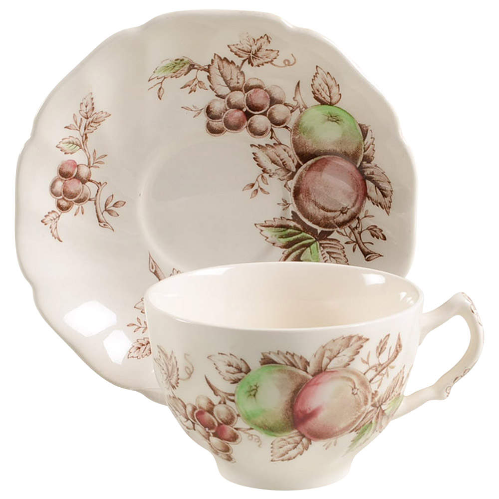 Harvest Time Brown Multicolor Flat Cup & Saucer Set by Johnson Brothers-1