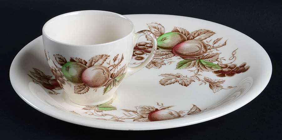 Harvest Time Brown Multicolor Snack Plate & Cup Set by Johnson Brothers-1