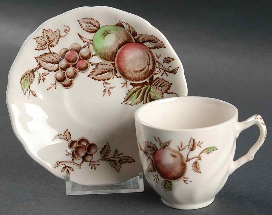 Harvest Time Brown Multicolor Flat Demitasse Cup & Saucer Set by Johnson Brothers-1