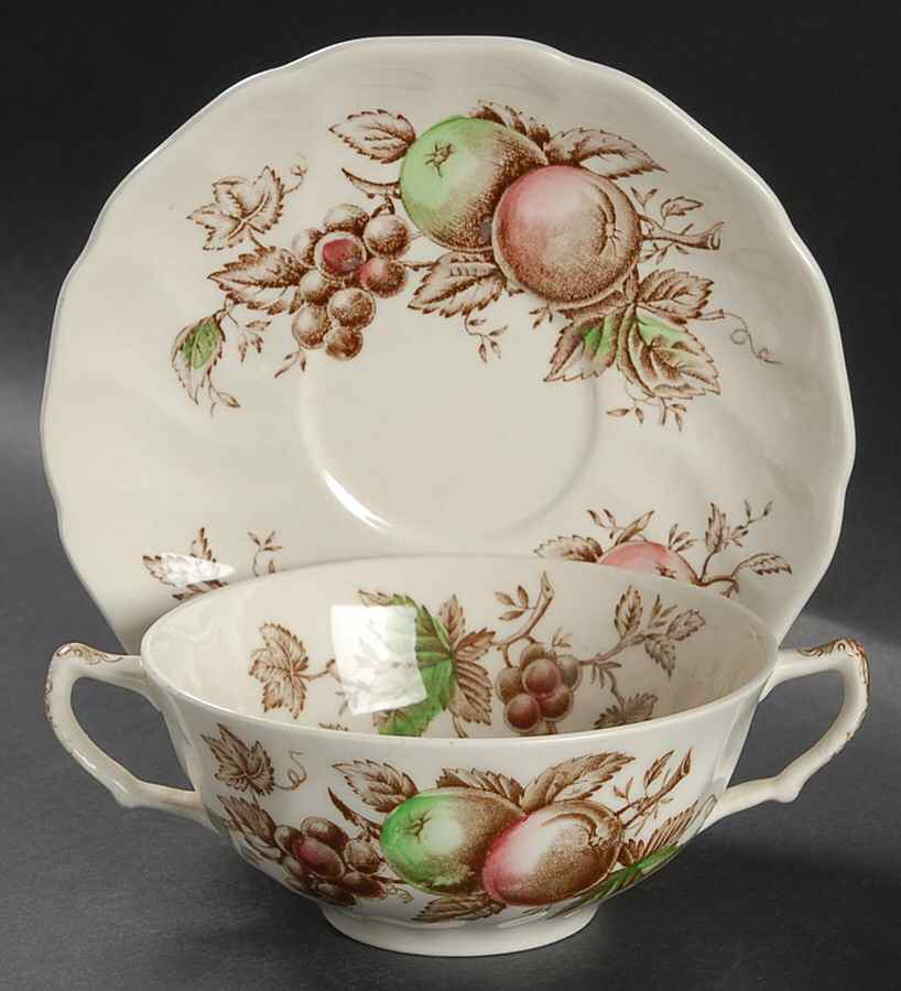 Harvest Time Brown Multicolor Flat Cream Soup Bowl & Saucer Set by Johnson Brothers-1