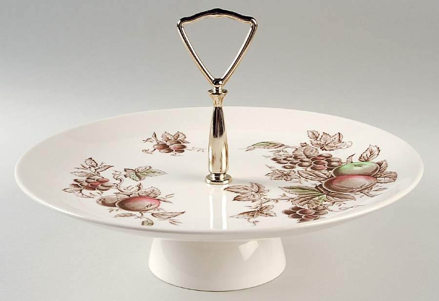 Harvest Time Brown Multicolor Cake Plate with Metal Center Handle by Johnson Brothers-1