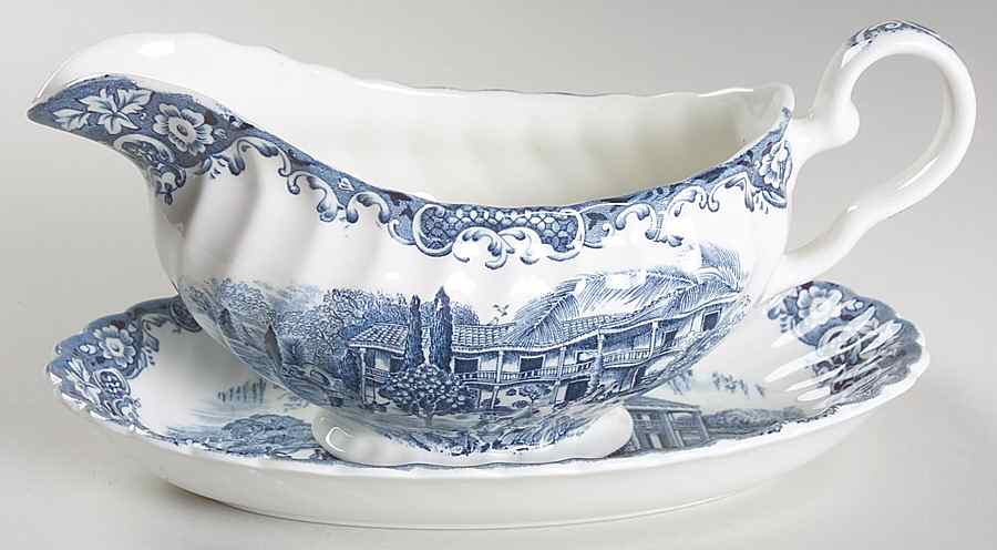 Heritage Hall Blue Gravy Boat & Underplate by Johnson Brothers-1