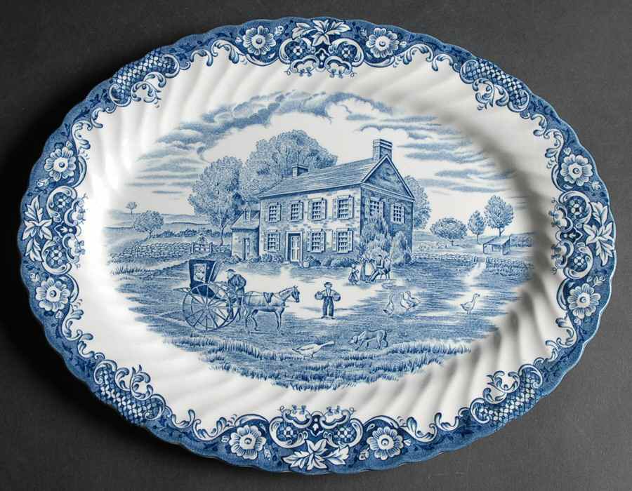 Heritage Hall Blue 12" Oval Serving Platter by Johnson Brothers-1
