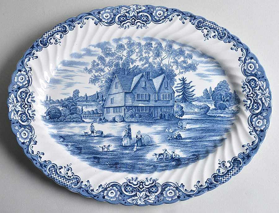 Heritage Hall Blue 15" Oval Serving Platter by Johnson Brothers-1