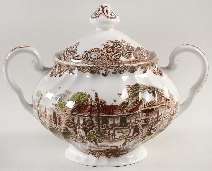 Heritage Hall Brown Multicolor Sugar Bowl & Lid by Johnson Brothers-1